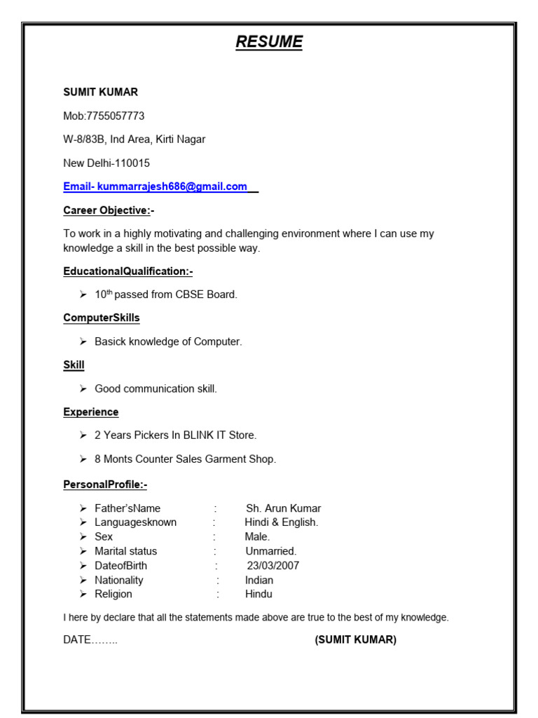Sumit Kumar Resume Summary | PDF