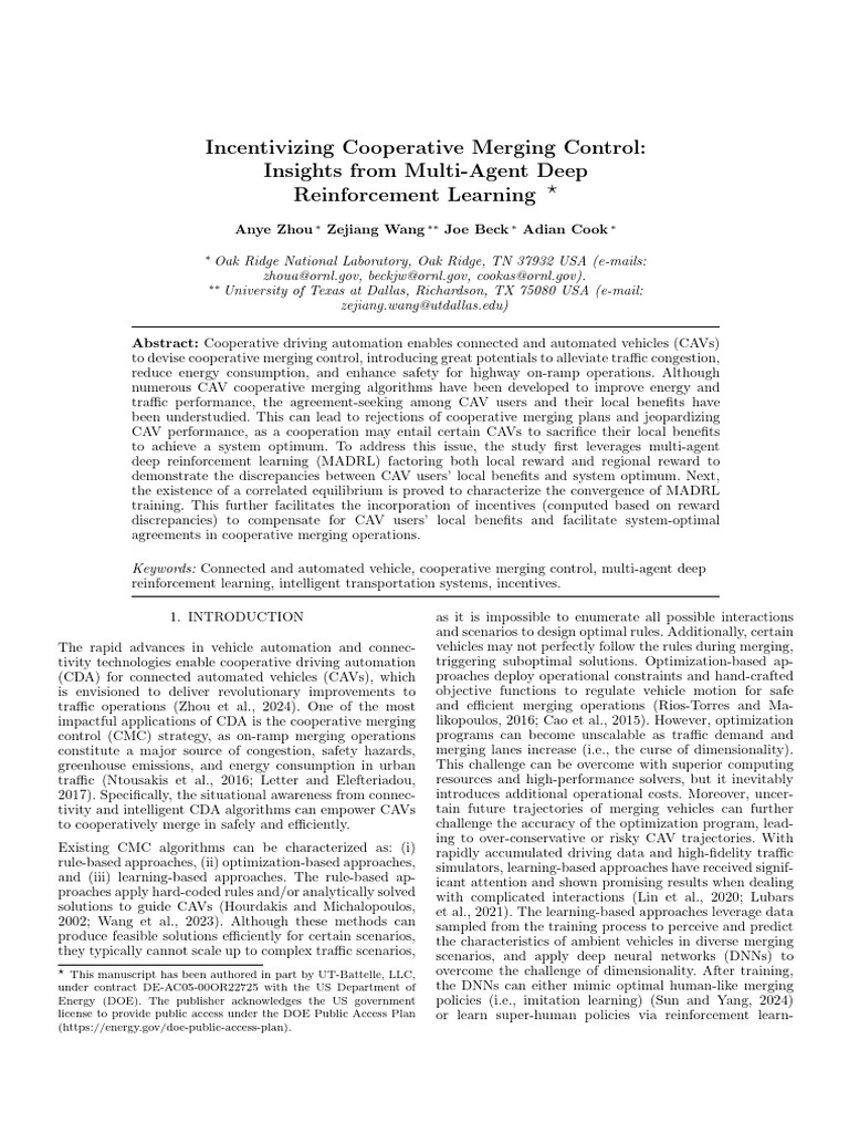 Multi-Agent Learning for CAV Merging Control | PDF | Deep Learning
