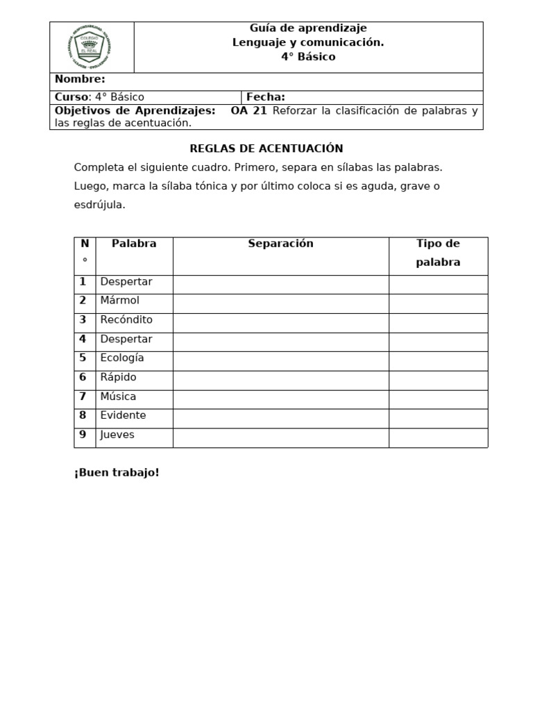 Reglas de Acentuación en Palabras | PDF