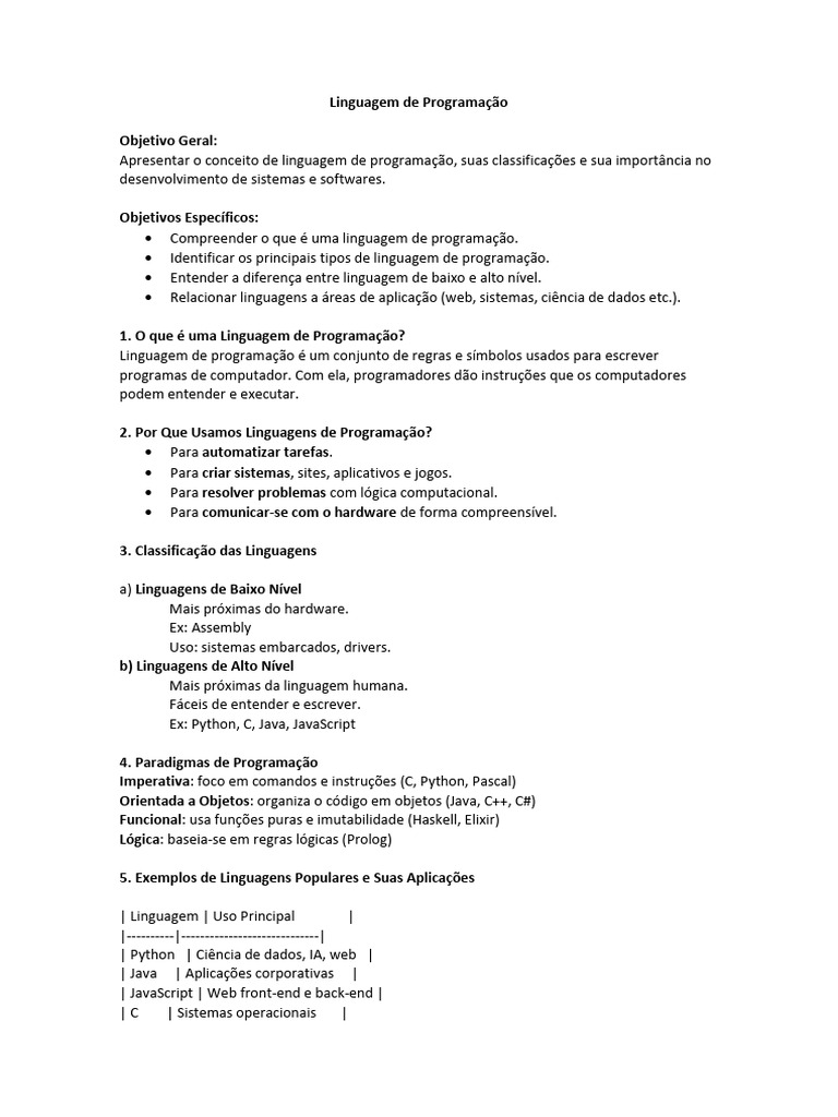 Introdução às Linguagens de Programação | PDF | Linguagem de ...