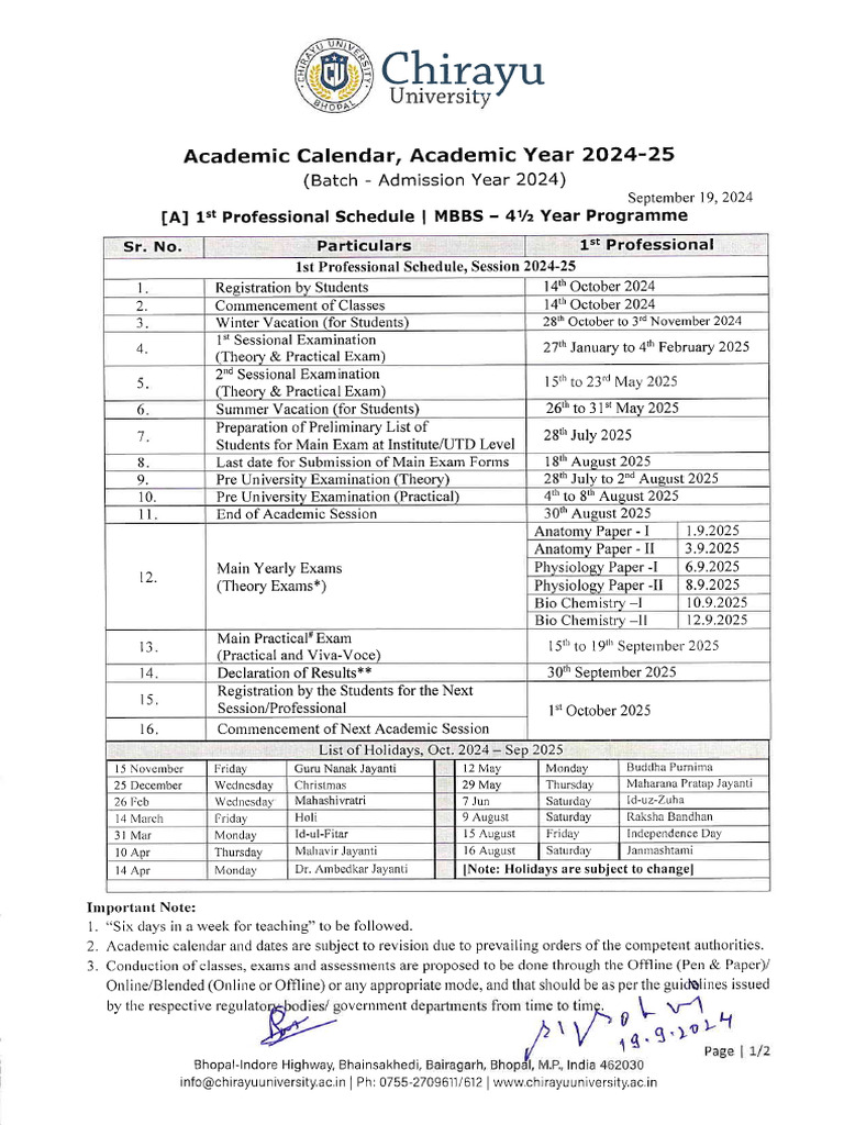 MBBS Academic Calendar 2024-25 | PDF | Religious Holidays | Observances