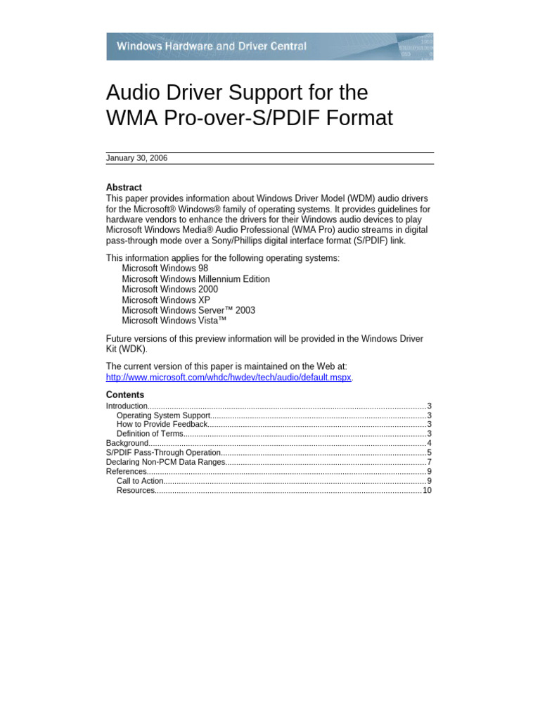 WMA Pro Audio Driver Support Guide | PDF | Computer Engineering | Computing