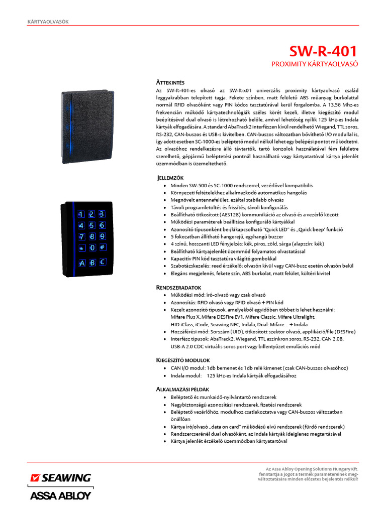 Hu SW-R-401 Adatlap | PDF