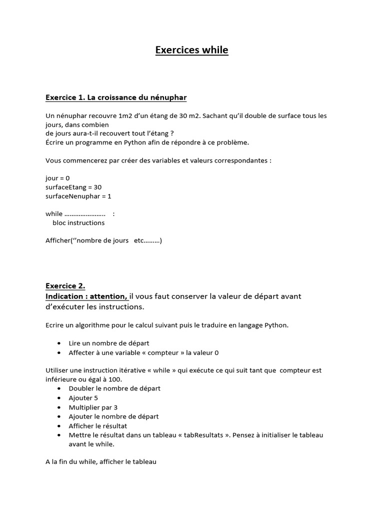 Exercices Python avec Boucles While | PDF