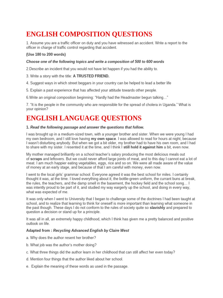 English Composition Questions | PDF | Fertilizer | Plant Nutrition