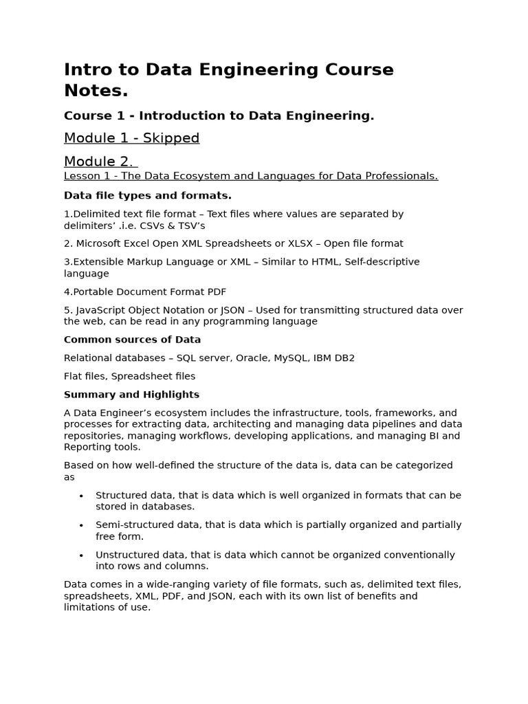 Data Engineering Course Overview | PDF | Databases | No Sql