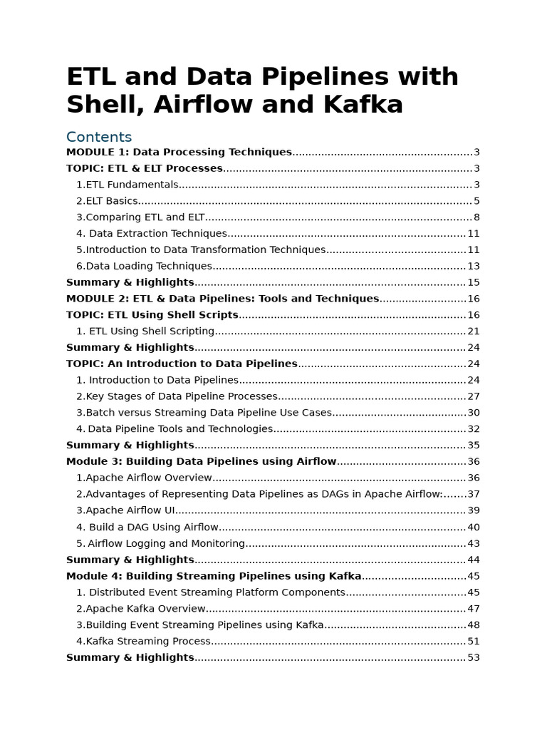 ETL and Data Pipelines With Shell, Airflow and Kafka | PDF | Data ...