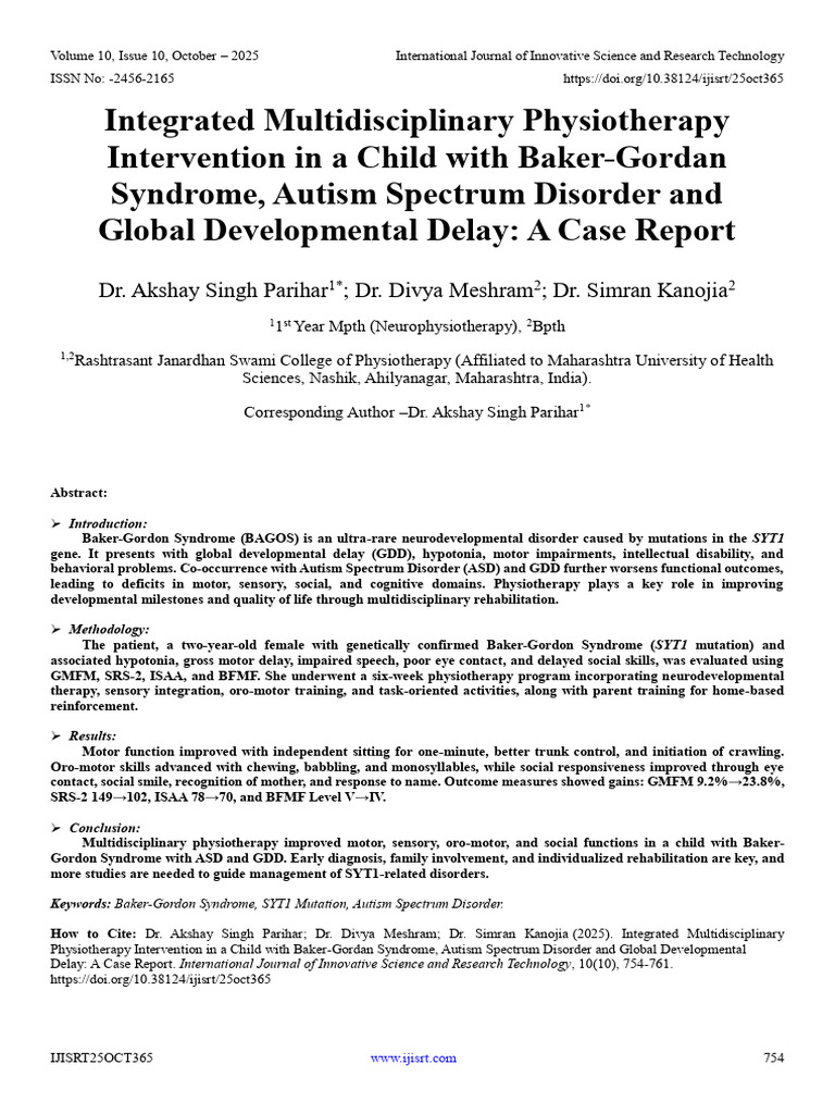 Physiotherapy for Baker-Gordon Syndrome | PDF | Autism | Intellectual ...