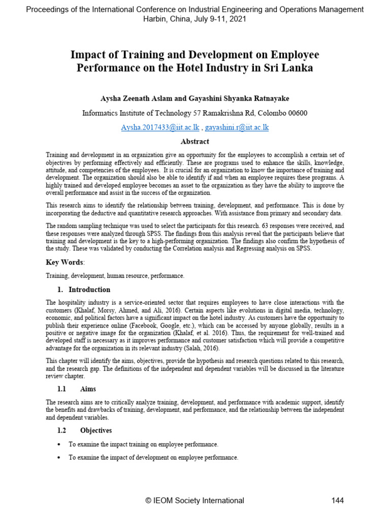 Training's Impact on Hotel Employee Performance | PDF | Statistics ...