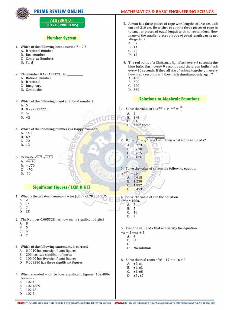 Algebra 01 (Lecture Notes) | PDF