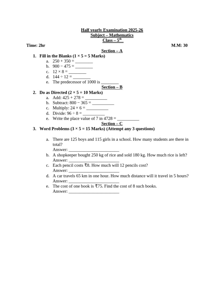 5th Maths | PDF