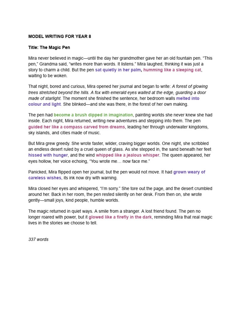 Model Writing For Year 8 | PDF