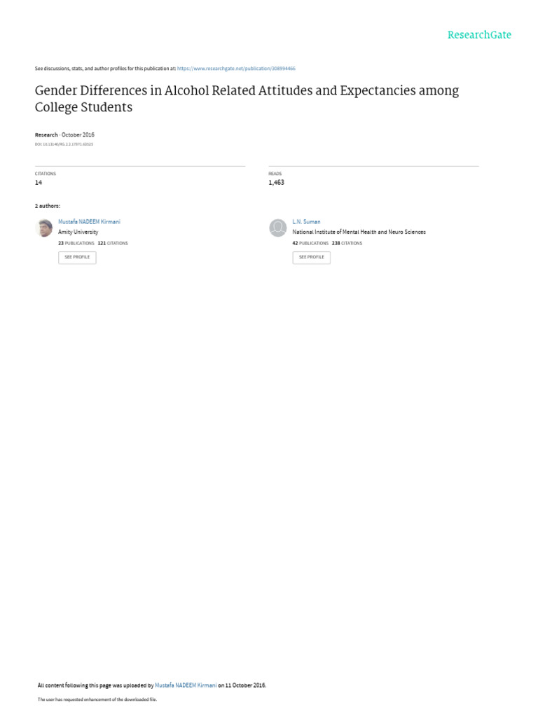 Gender Differences in Alcohol Attitudes | PDF | Adolescence | Attitude ...
