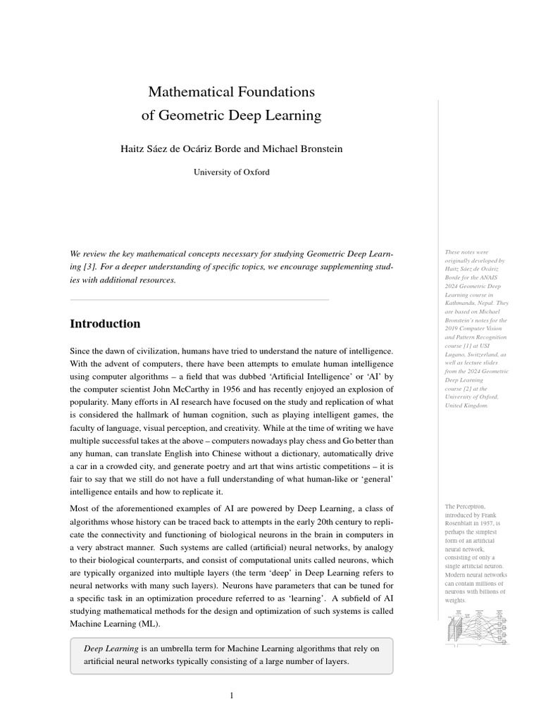 Mathematical Foundations of Geometric Deep Learning: Haitz S Aez de Oc ...