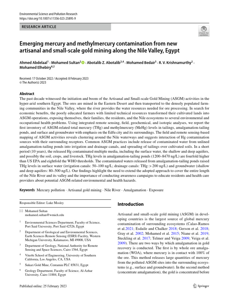 Mercury Contamination from Gold Mining in Egypt | PDF | Aquifer ...