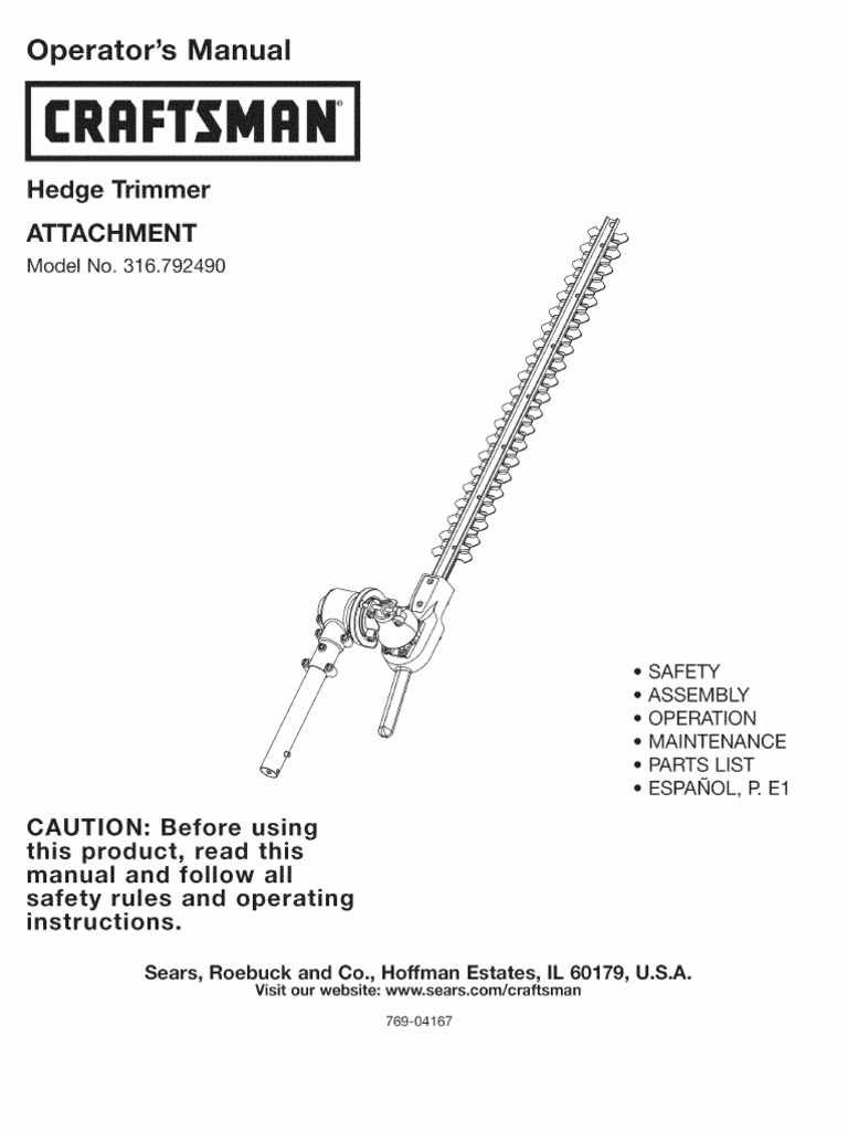 Craftsman Hedge Trimmer Attachment 316.792490 | Fuels | Manufactured Goods