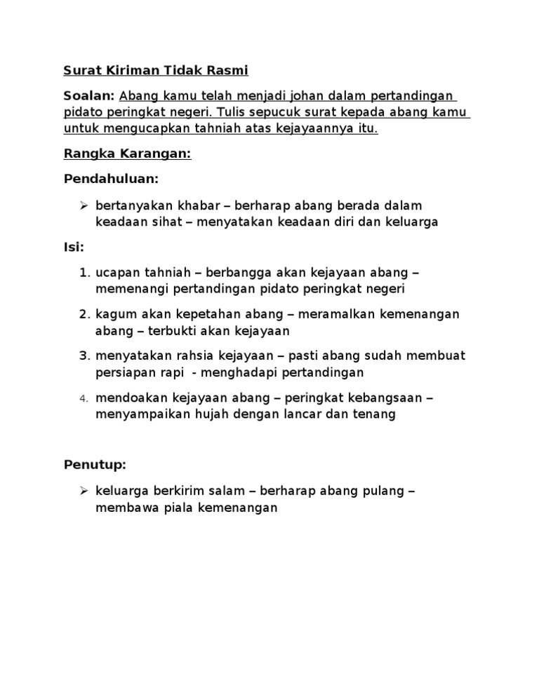 Karangan Surat Kiriman Tidak Rasmi Pdf