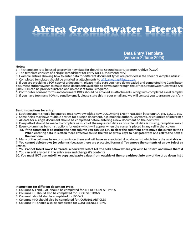 Africa Groundwater Data Entry Guide | PDF | Groundwater | Hydrogeology