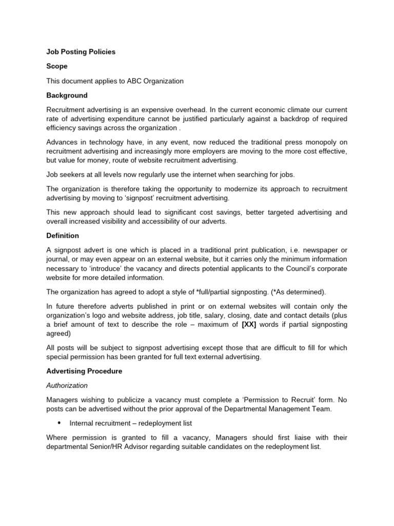 POLICIES Job Advertising | PDF | Recruitment | Advertising