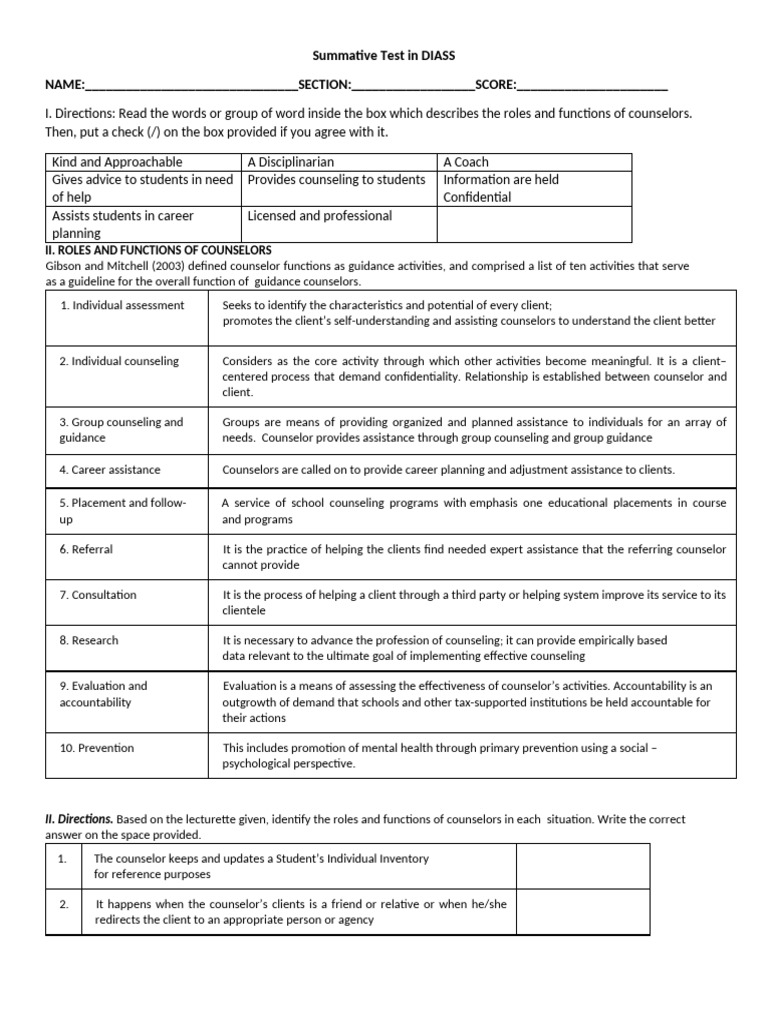 Roles and Functions of Counselors Explained | PDF | School Counselor ...