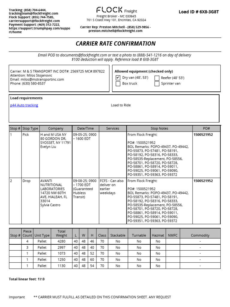 Rate Confirmation 6X8 3G8T | PDF | Cargo | Receipt