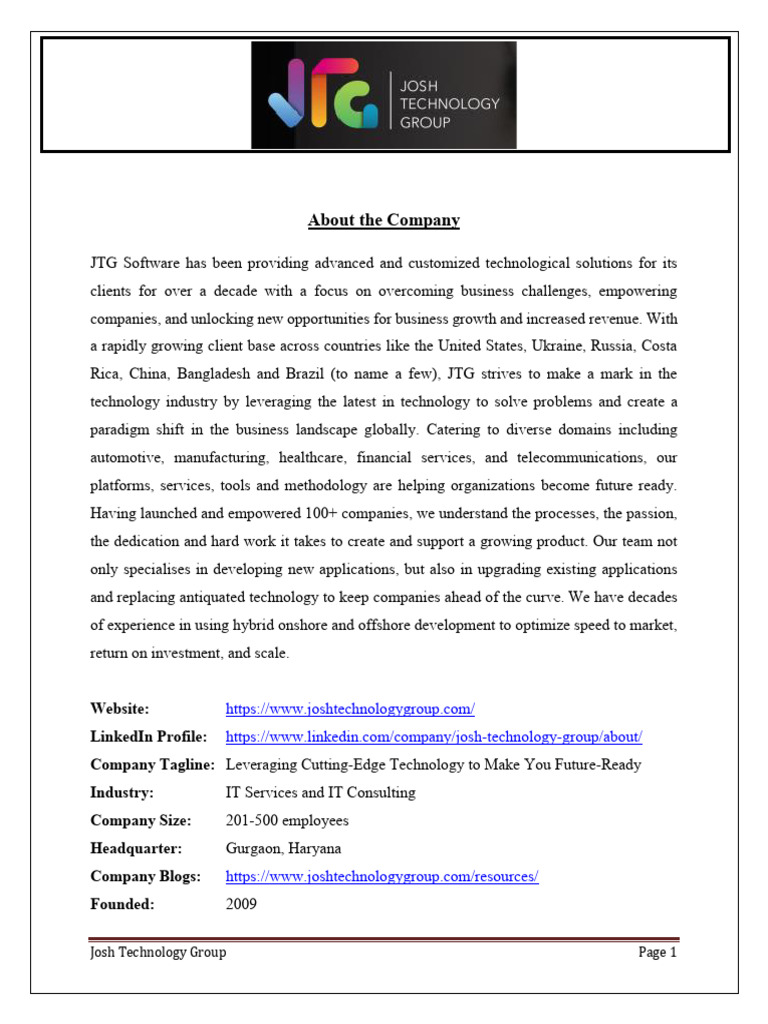 Josh Technology Group Overview | PDF | Linked In | Computing