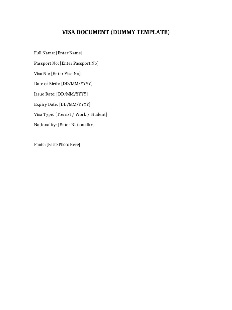 Visa Document Template for Users | PDF