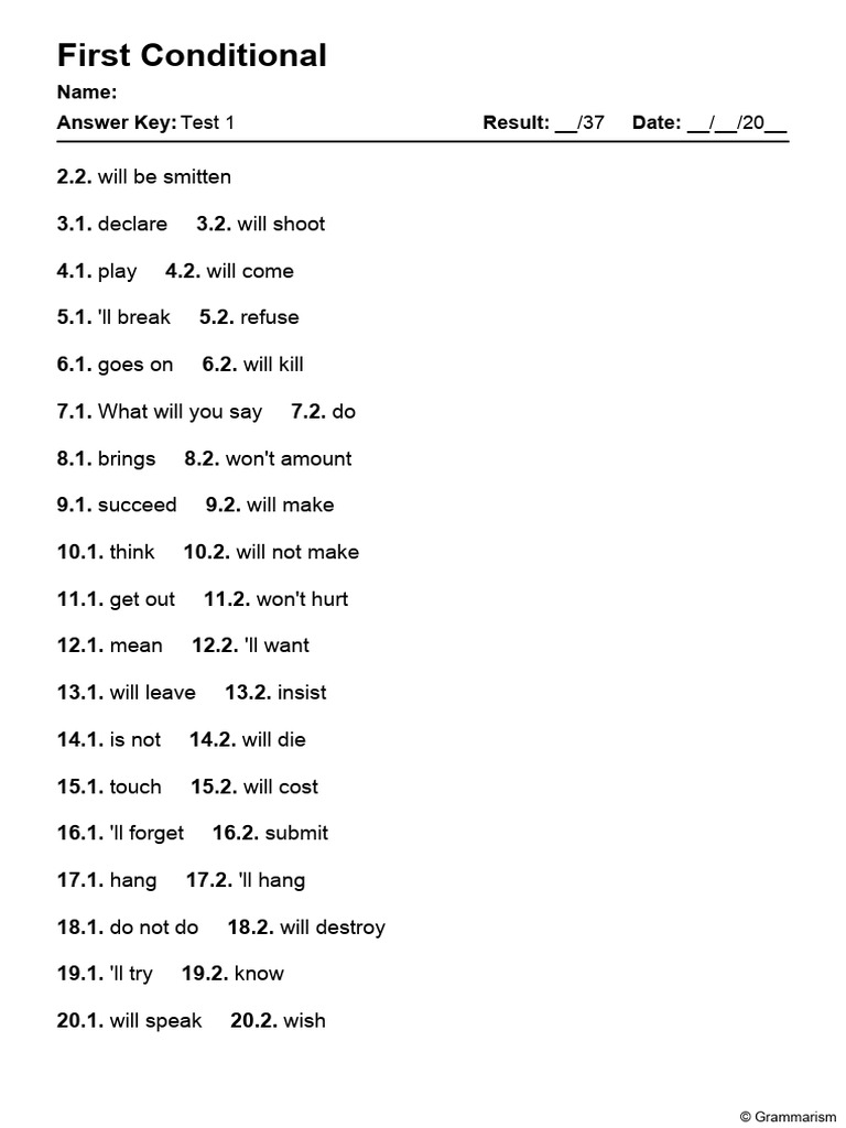 Grammarism First Conditional Test 1 Answers 2699304 | PDF