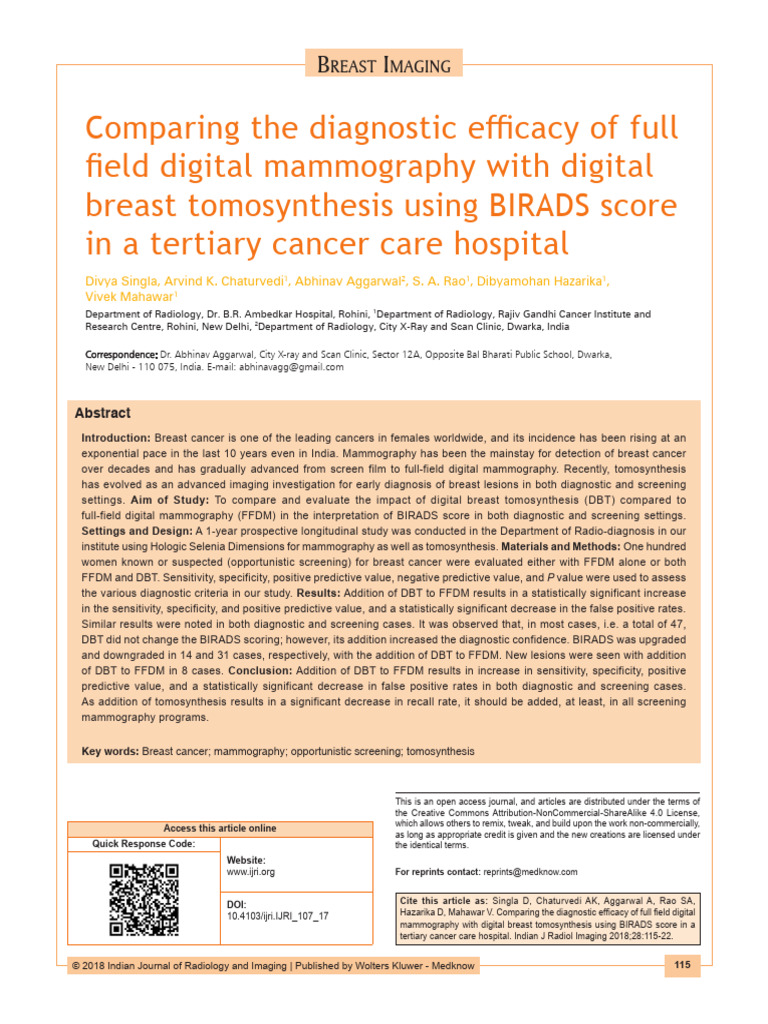 Efficacy of DBT vs. FFDM in Breast Cancer | PDF | Mammography ...