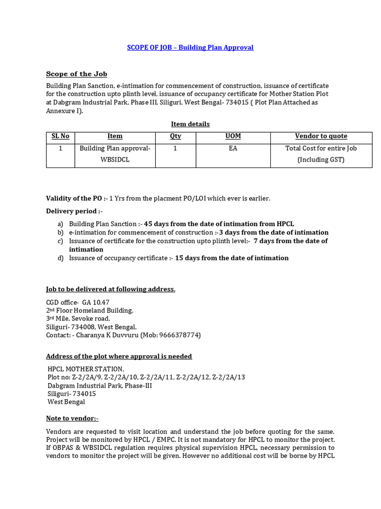 Scope of Job Building Plan Approval | PDF