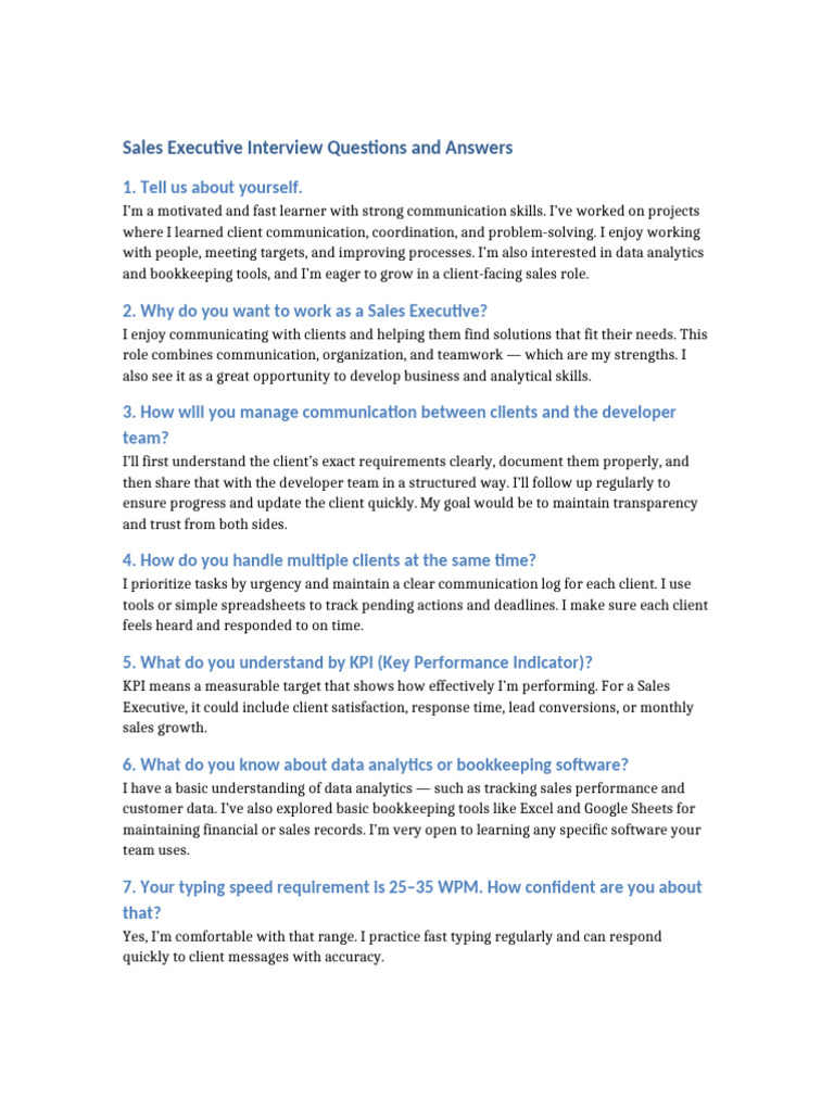 Sales Executive Interview QA | PDF | Performance Indicator | Analytics