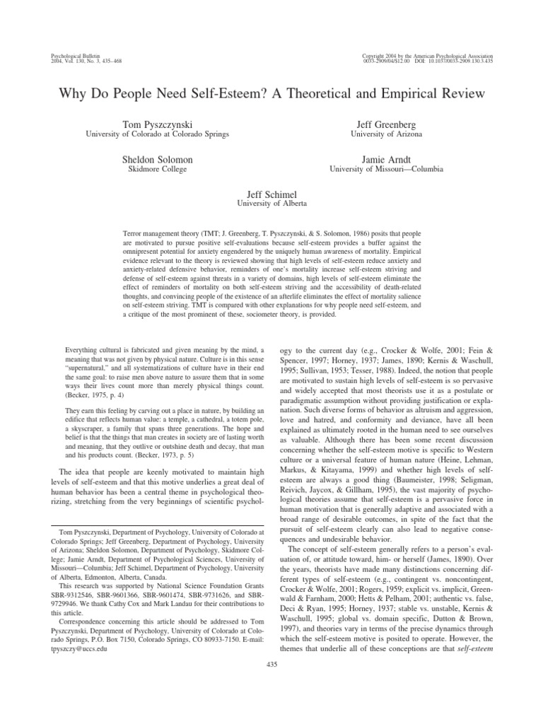 Understanding the Need for Self-Esteem | PDF | Self Esteem ...