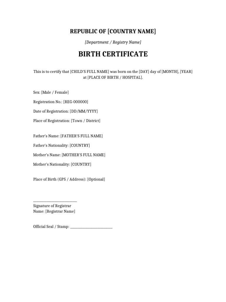 Official Birth Certificate Template | PDF