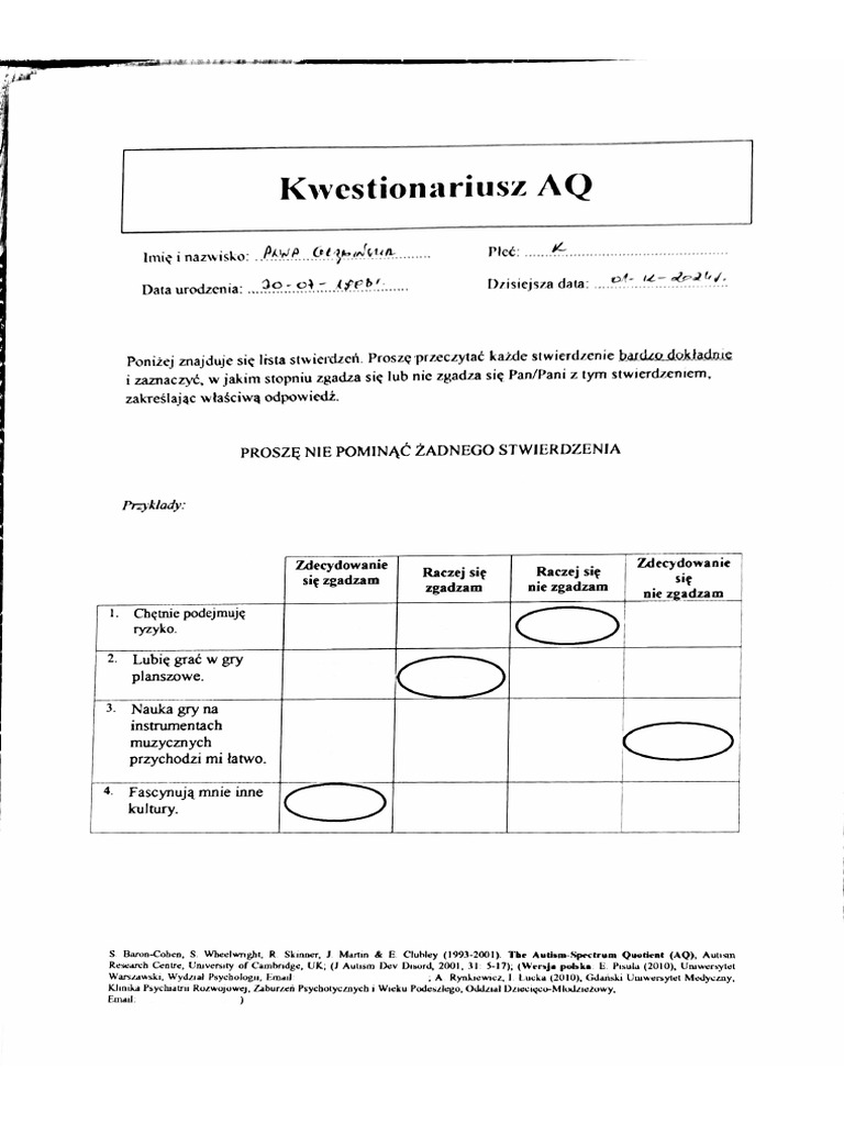 Kwestionariusz AQ | PDF