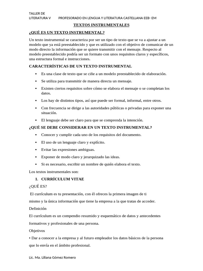 Textos Instrumentales: Definición y Ejemplos | PDF | Plan de estudios ...