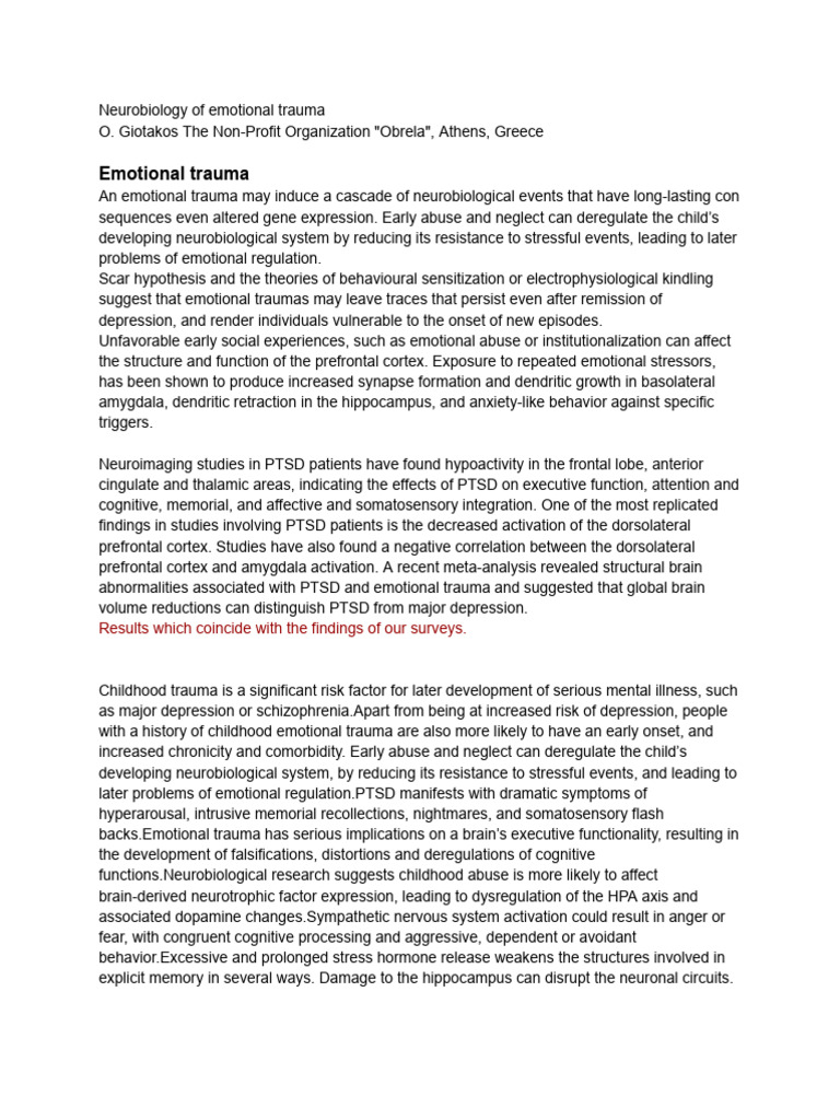 Neurobiology of Emotional Trauma Effects | PDF | Amygdala ...