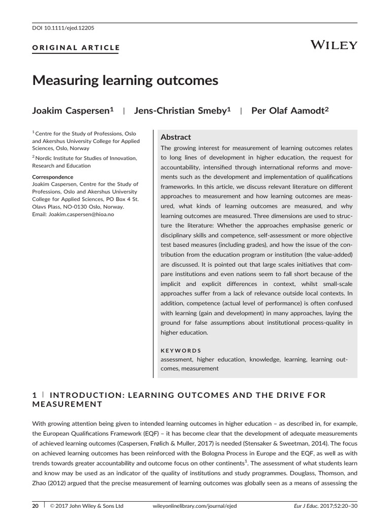 Measuring Learning Outcomes in Higher Education | PDF | Educational ...
