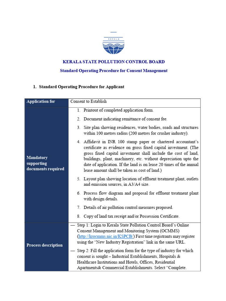 Kerala Consent Management SOP Guide | PDF | Waste Management | Waste