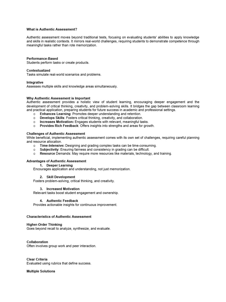Understanding Authentic Assessment Techniques | PDF | Educational ...