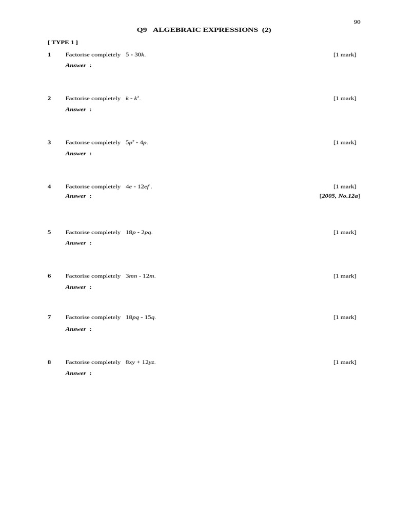 Complete Factorization of Algebraic Expressions | PDF
