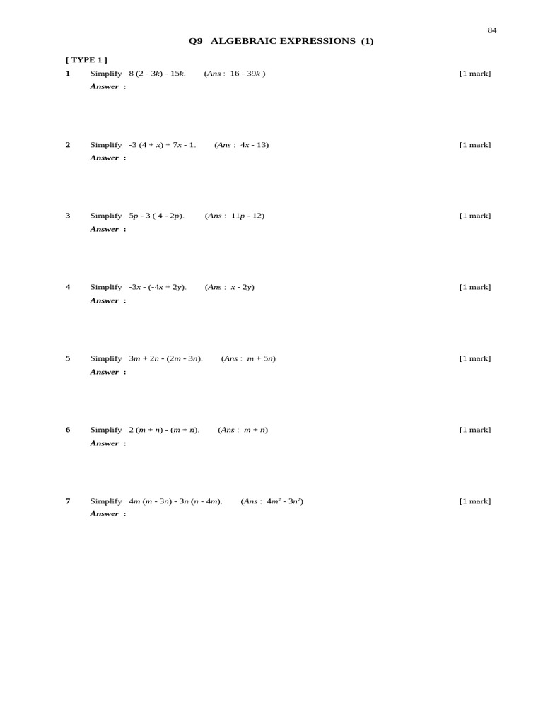 Simplifying Algebraic Expressions | PDF