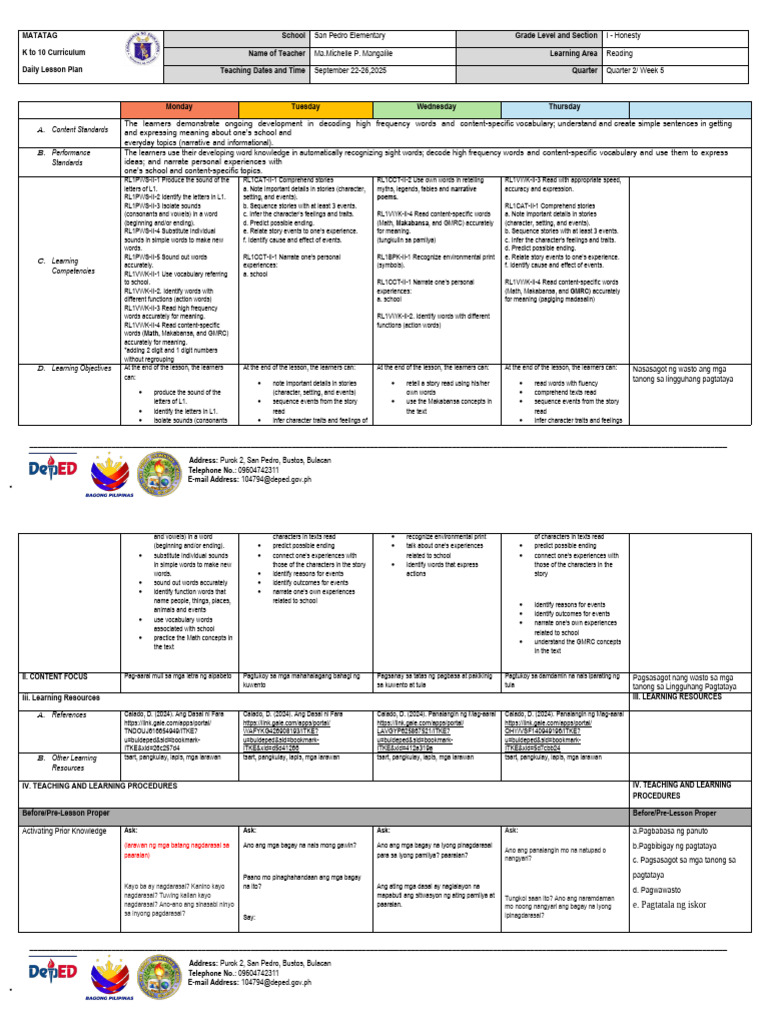 Q2-LE-WEEK5-READING and LIT | PDF | Human Communication | Learning