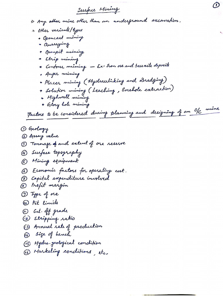 Surface Mining Full Notes by Suman Hessa Sir | PDF