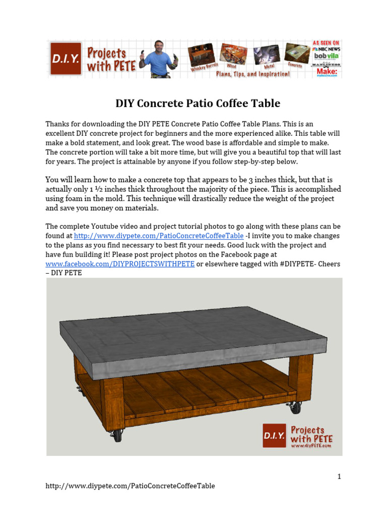 DIY Concrete Patio Coffee Table Guide | PDF | Concrete | Lumber