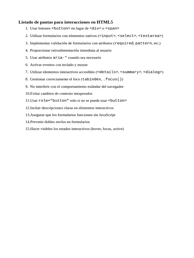 Pautas para Interacciones en HTML5 | PDF