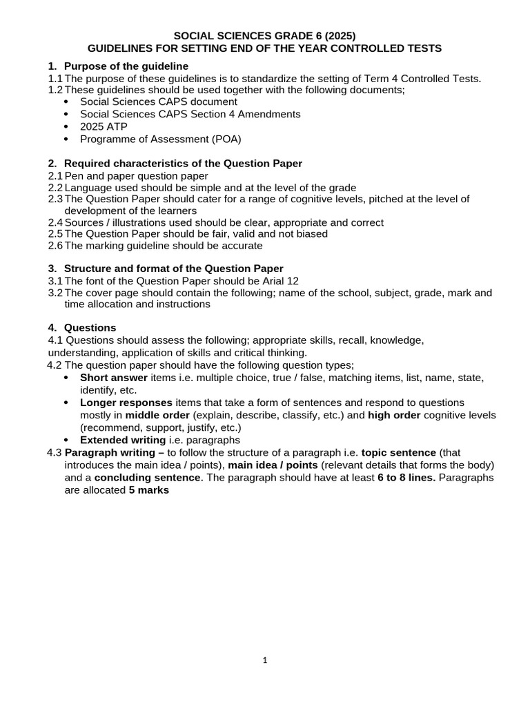 Frameworks for Controlled Tests Grade 6 Term 4 (2025) | PDF | Rain ...