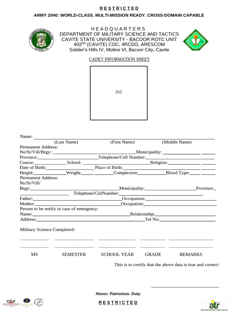 Basic Cadet Information Sheet | PDF