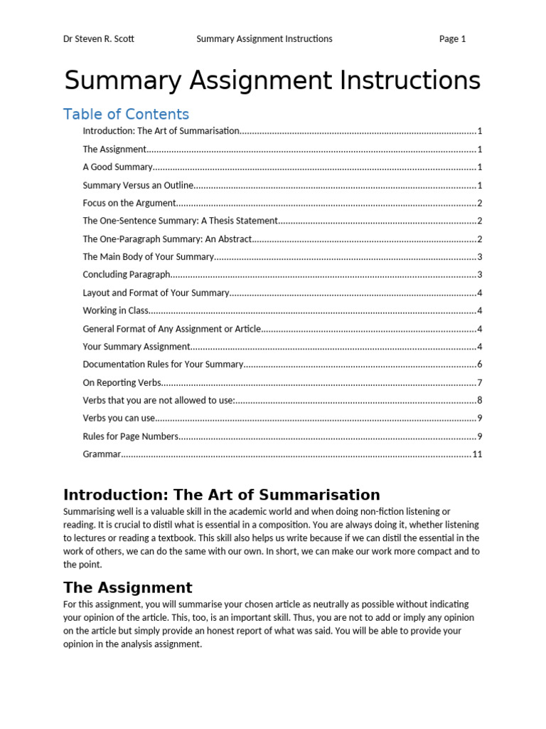 Summary Assignment Guidelines | PDF | Clause | Subject (Grammar)