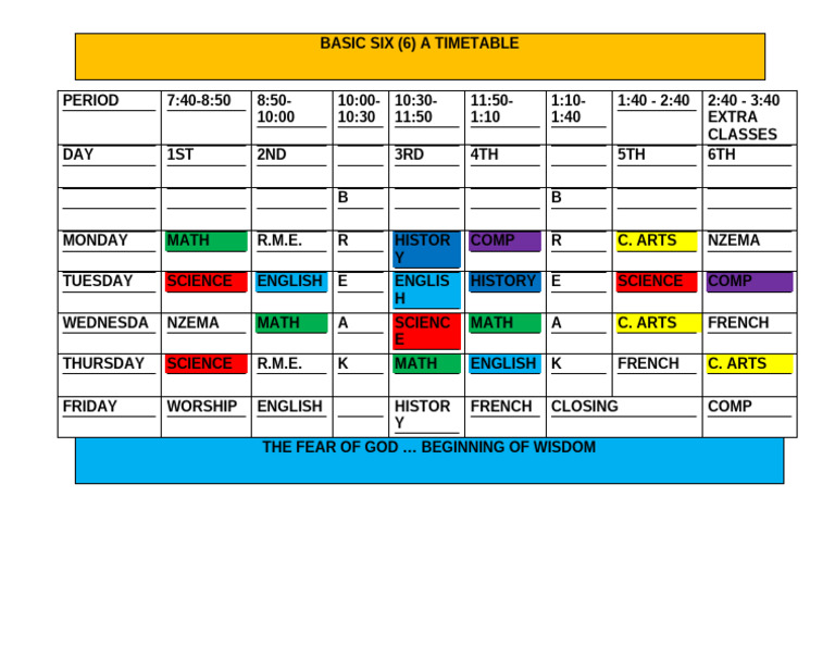 Basic Six Timetable Overview | PDF