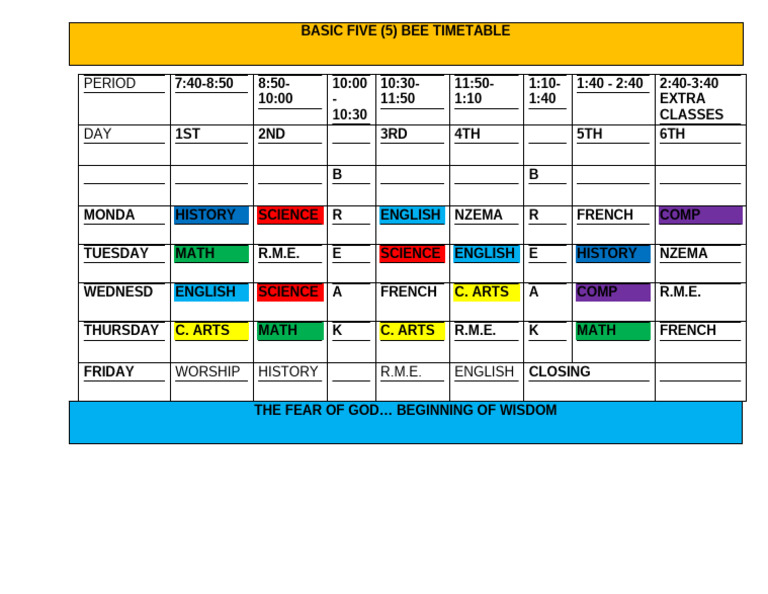 Weekly Bee Class Schedule | PDF